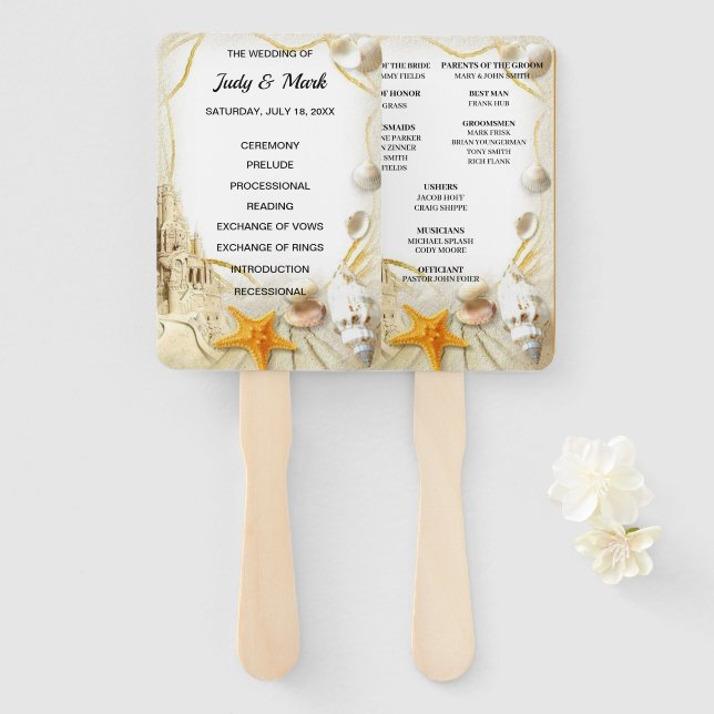 Beach Sand Castle Wedding Program Fans (Front and Back)