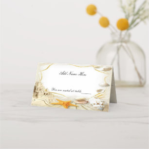 Beach Sand Castle Wedding Table Place Card