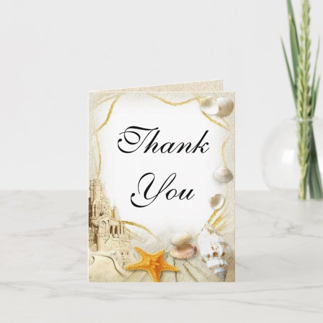 Beach Sand Castle Wedding Thank You Card (Front)