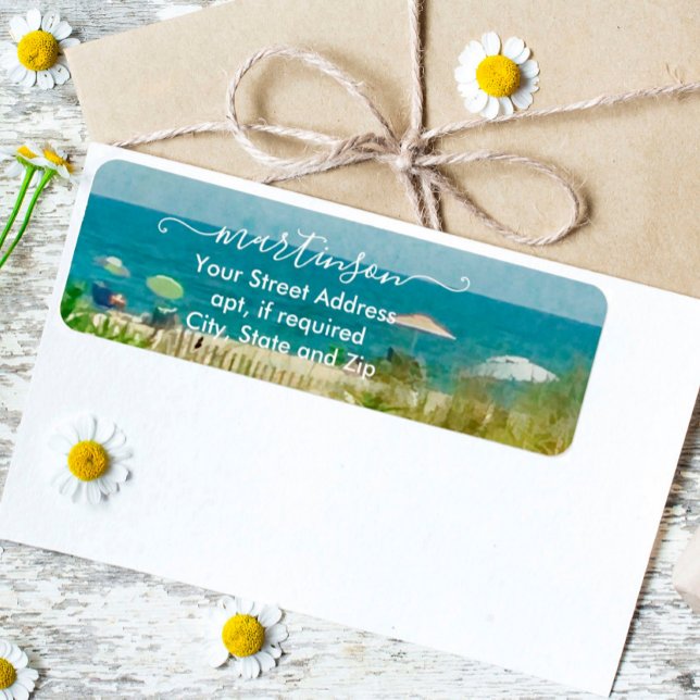Beach Sand Colourful Umbrellas Return Address  Label (Creator Uploaded)