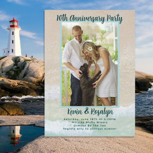 Beach Sand Couples Photo Anniversary Party Invitation