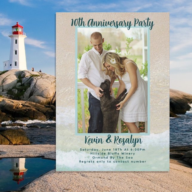 Beach Sand Couples Photo Anniversary Party Invitation (Creator Uploaded)