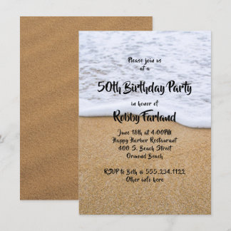 Beach Sand Custom Age Birthday Party Invitation