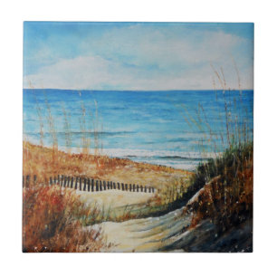 Beach Sand Dunes and Ocean Painting Ceramic Tile