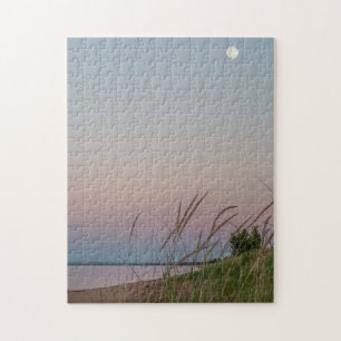 Beach Sand Dunes Full Moon Twilight Jigsaw Puzzle
