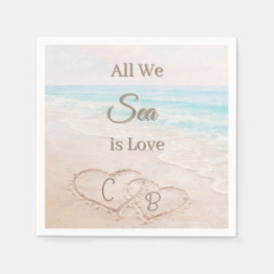 Beach sand dunes hearts wedding napkin