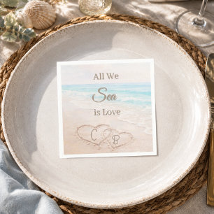 Beach sand dunes hearts wedding napkin