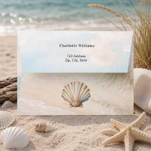 Beach sand dunes sea shell return address envelope