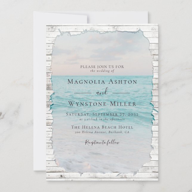 Beach Sand Elegant Tropical Modern Wedding Invitation (Front)