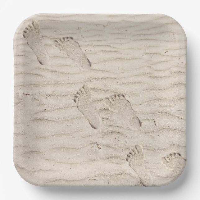 Beach Sand Footprints Paper Plate (Front)