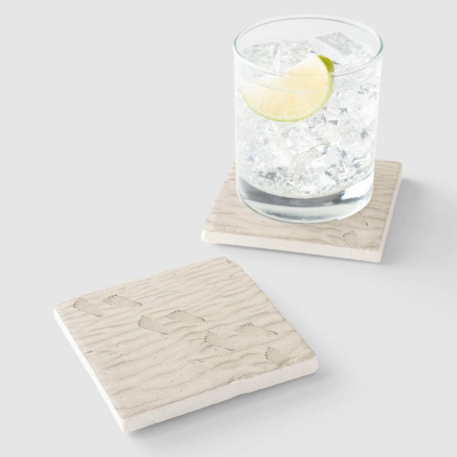 Beach Sand Footprints Stone Coaster (Side)