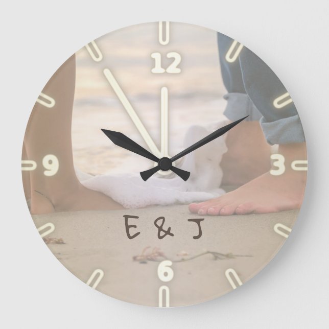 Beach ,Sand,Foots,Waves ,-Personalised Large Clock (Front)
