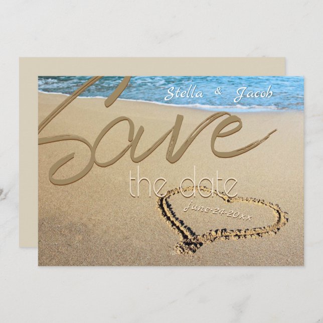 Beach Sand Heart  Bold Save the Date Invitation (Front/Back)