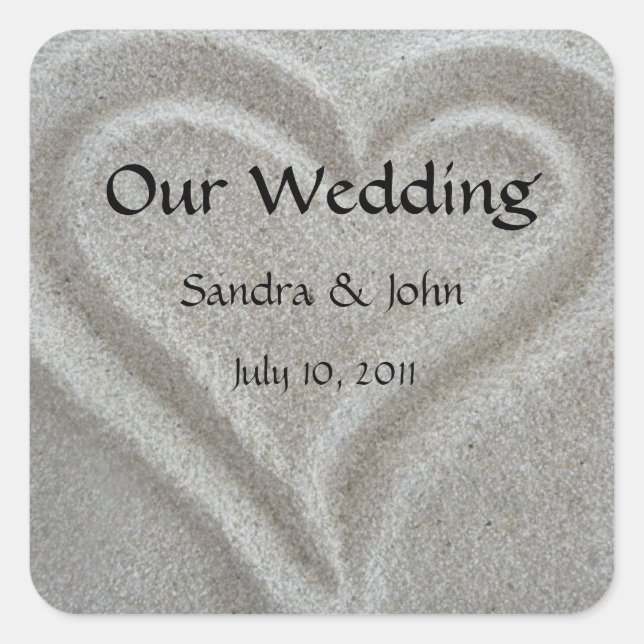 Beach Sand Heart Custom Wedding Stickers (Front)