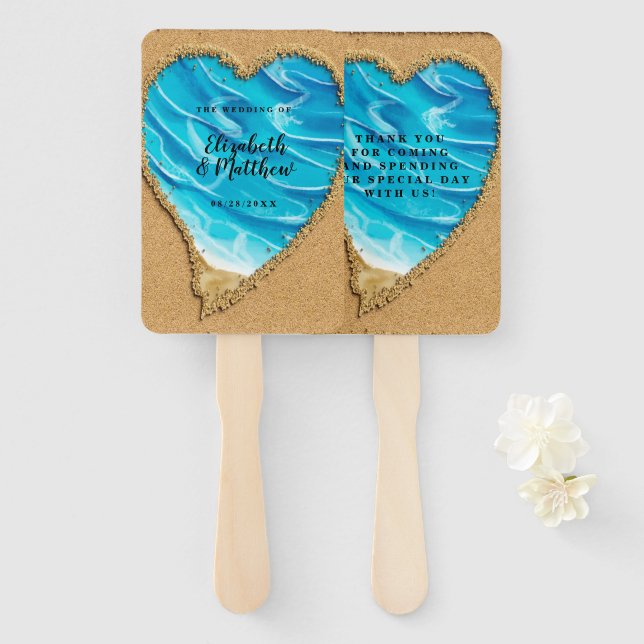 Beach Sand Heart Seashore Wedding Hand Fan (Front and Back)