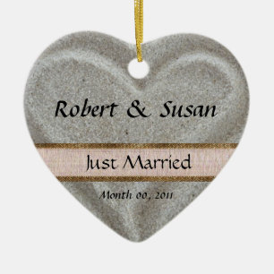 Beach Sand Heart Shaped Wedding Favour Ceramic Ornament