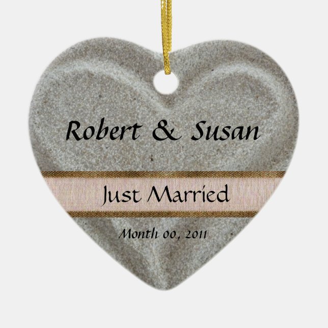 Beach Sand Heart Shaped Wedding Favour Ceramic Ornament (Front)