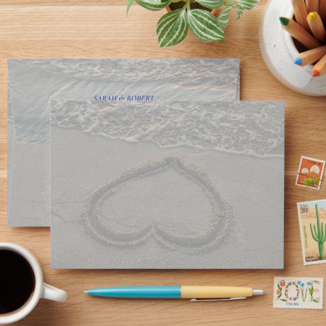 Beach Sand Heart Wedding Envelope (Desk)