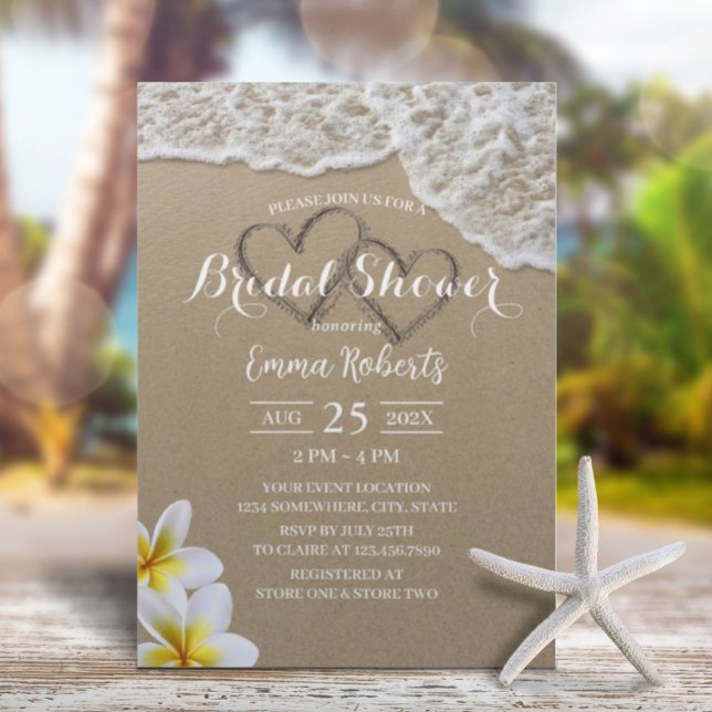 Beach Sand Hearts Tropical Floral Bridal Shower Invitation (Creator Uploaded)
