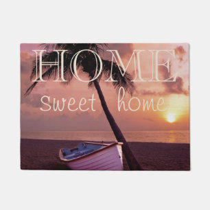 Beach,Sand,Palm,Boat, Sunset ,Home Sweet Home Doormat