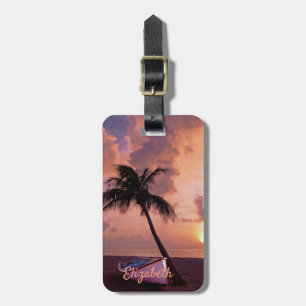 Beach, Sand,Palm,Boat,Sunset -Personalised Luggage Tag