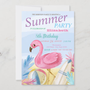 Beach,Sand Pink Flamingos Birthday Party Invitation