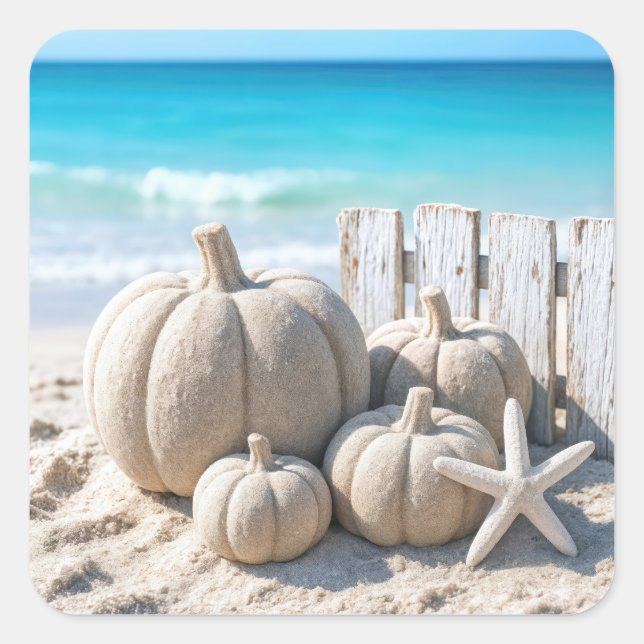Beach Sand Pumpkins and Starfish Square Sticker (Front)