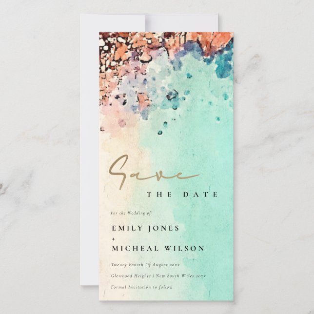 BEACH SAND ROCK WATERCOLOR SAVE THE DATE INVITE (Front)