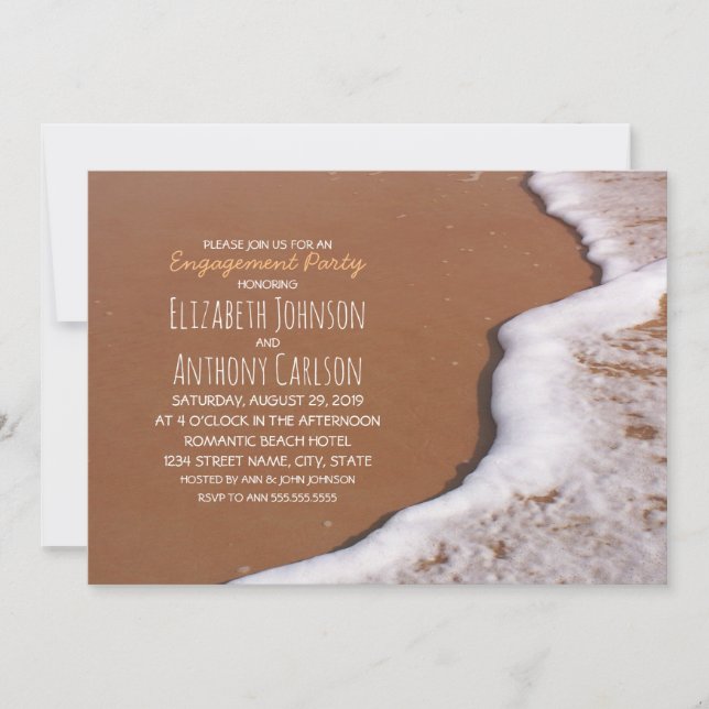 Beach Sand Sea Foam Romantic Engagement Party Invitation (Front)