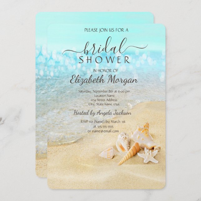 Beach Sand Sea Seashells Bridal Shower   Invitation (Front/Back)