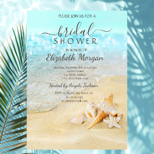 Beach Sand Sea Seashells Bridal Shower Invitation