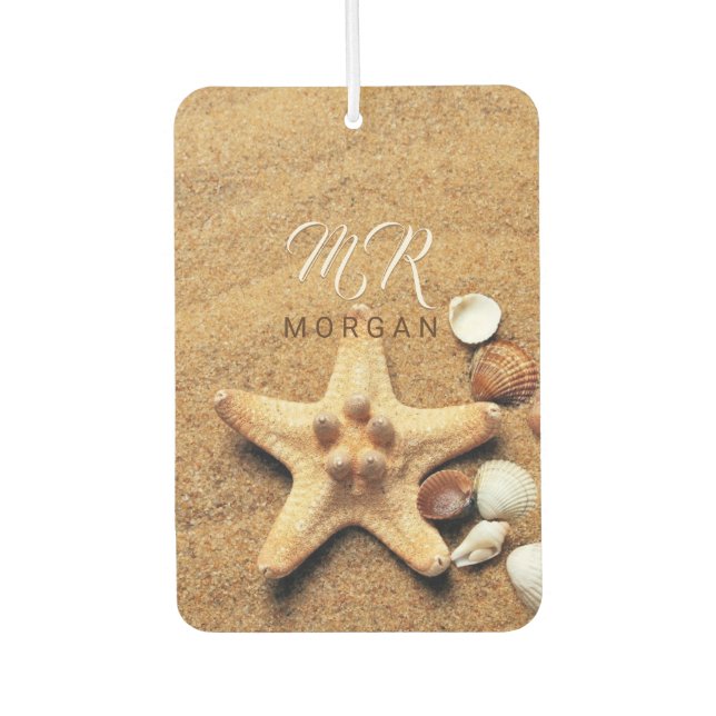 Beach Sand & Sea Shells, DIY Name & Monogram Car Air Freshener (Front)