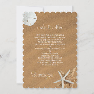 Beach Sand Seashells Newlywed Reception Invitation