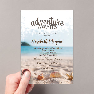 Beach,Sand,Seashells Retirement Party Acrylic Invitations