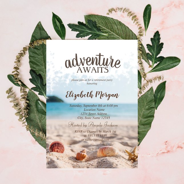 Beach,Sand,Seashells Retirement Party Invitation (Creator Uploaded)
