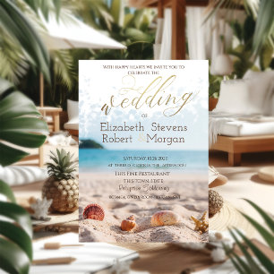 Beach,Sand,Seashells Wedding Invitation