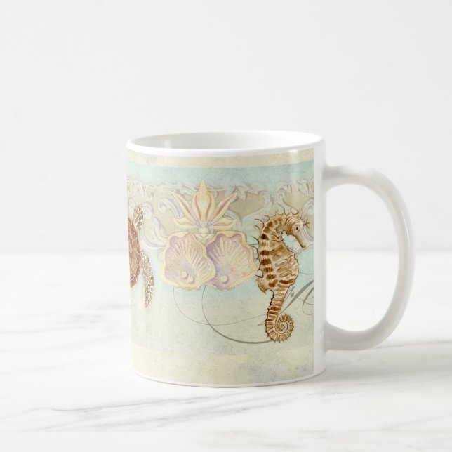 Beach Sand Seashore Collage Turtle Sea Horse Shell Coffee Mug (Right)