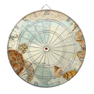 Beach Sand Seashore Collage Turtle Sea Horse Shell Dartboard