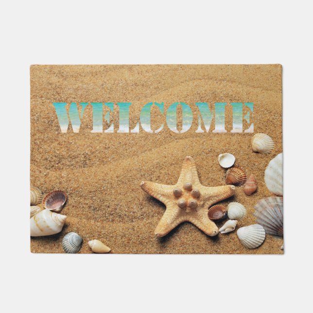 Beach,Sand, Seastar, Seashell  ,Welcome Doormat (Front)