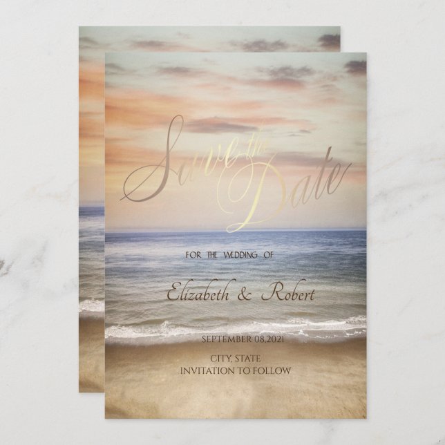  Beach Sand Sky Wedding Save The Date (Front/Back)