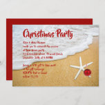 Beach Sand Starfish Christmas Party Invitation<br><div class="desc">Beach sand,  tropical Christmas party invitation template.  Bold,  red font is printed over surf and sand image.  A white starfish with red ornament decorates the lower corner.  Reverse is solid,  dark red.  Changing the size may change the look of the design.</div>