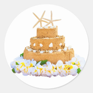 Beach Sand Wedding Cake with Flowers Classic Round Sticker