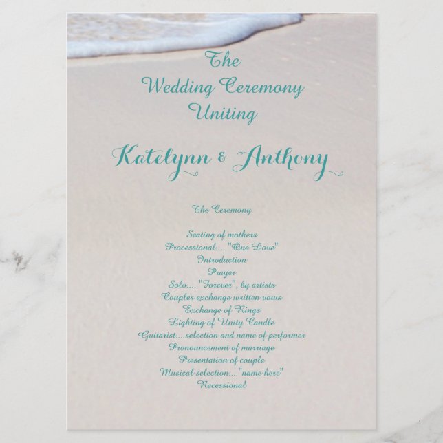 Beach Sand Wedding Ceremony Programs (Front)