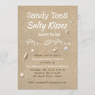 Beach Sand & White Typography Engagement Party Invitation