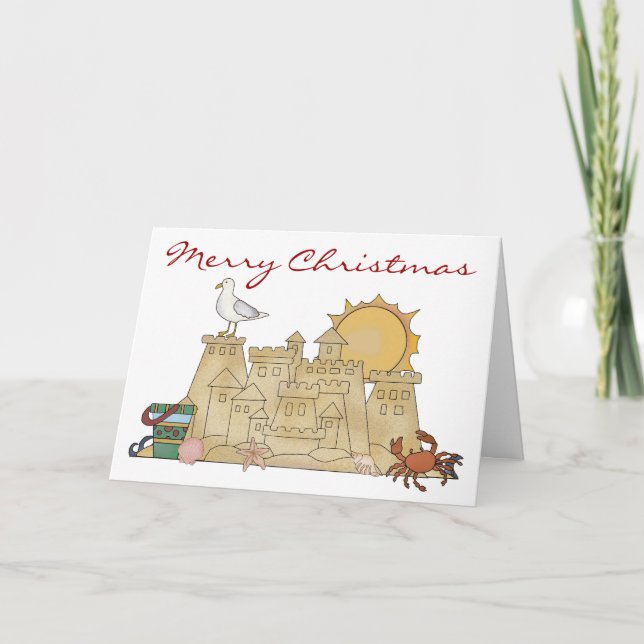 Beach Sandcastle Christmas Holiday Card (Front)