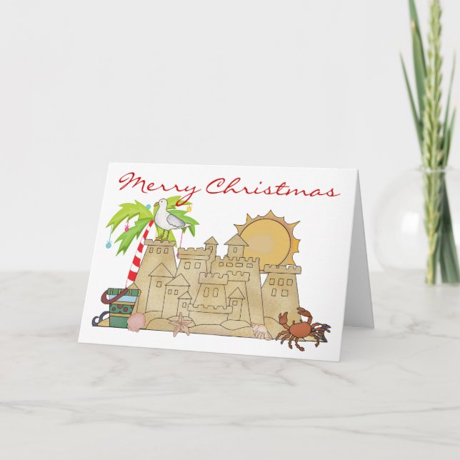 Beach Sandcastle Christmas Holiday Card (Front)