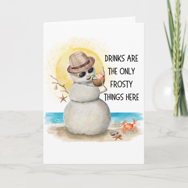 Beach Sandman Frosty Drinks Christmas Holiday Card (Front)