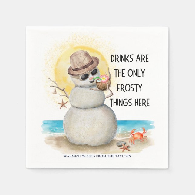 Beach Sandman Frosty Drinks Christmas Napkin (Front)