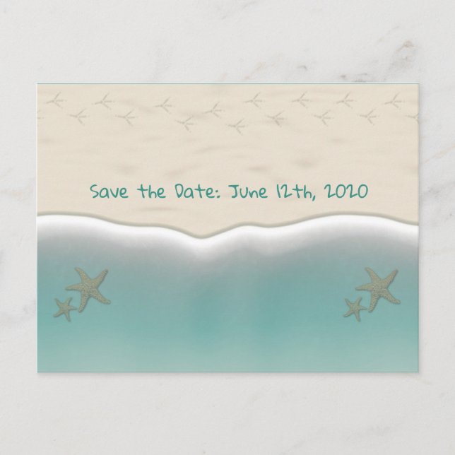 Beach Sandy Shore Starfish Save the Date Postcards (Front)