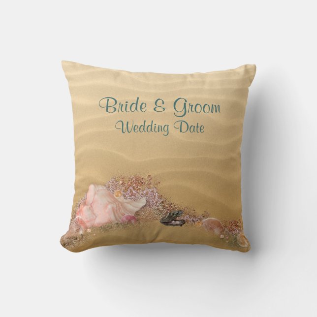 Beach  Sandy Shore Wedding Pillow YOUR PHOTO (Front)